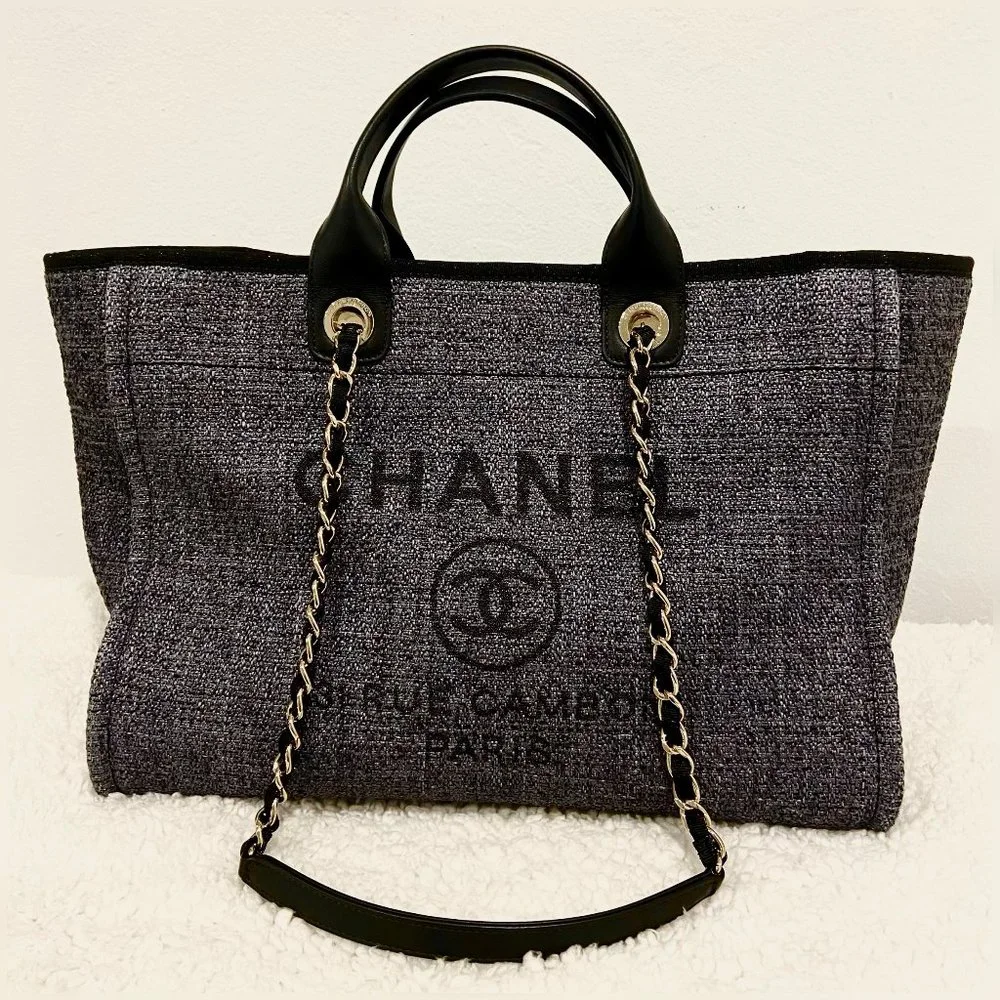 Chanel Large Deauville in Black/Gray with Gold Hardware